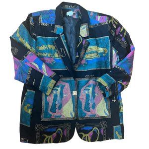 Vintage 90s Stephanie Thomas Sport Abstract Art Blazer